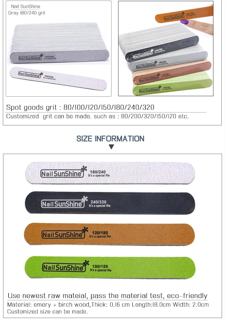 Waterproof Wood Nail Files Straight Disposable Emery Board 2 Sides