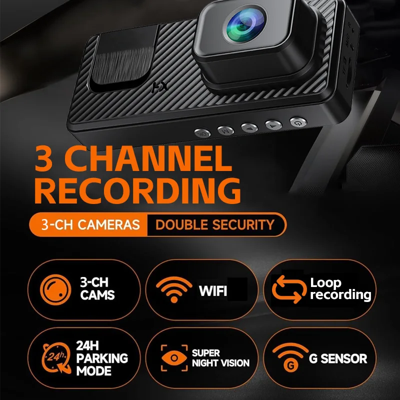 1080P WiFi Bağlantılı Araba DVR Üç Kayıtlı Kızılötesi Gece Görüşü Park İzleme Geri Vites Görüntüsü MicroSD Uyumluluğu