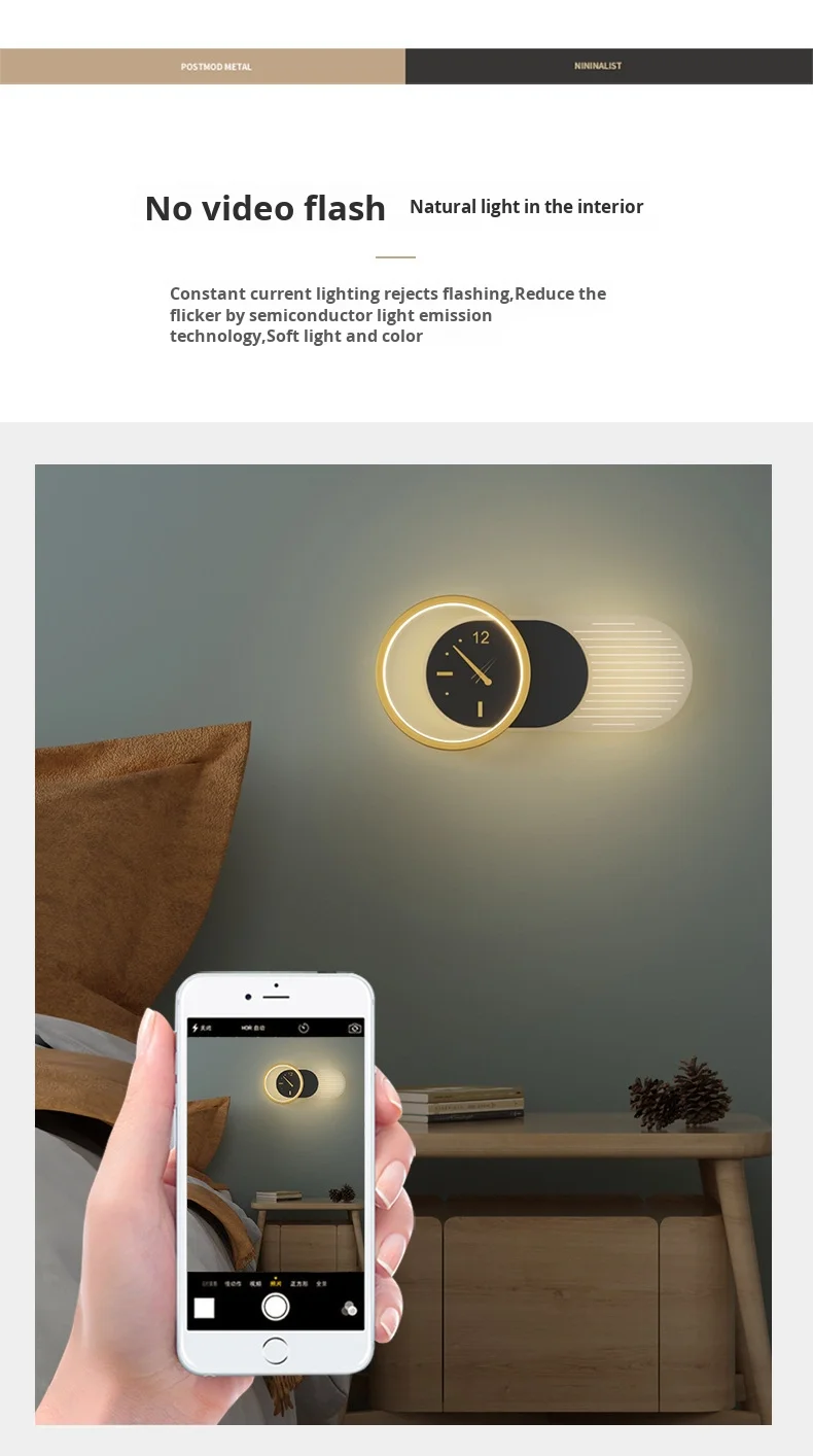 product design model clock bedroom bedside wall lamp living room backdrop led wall light match black and gold iron 220v 90 modern round-1