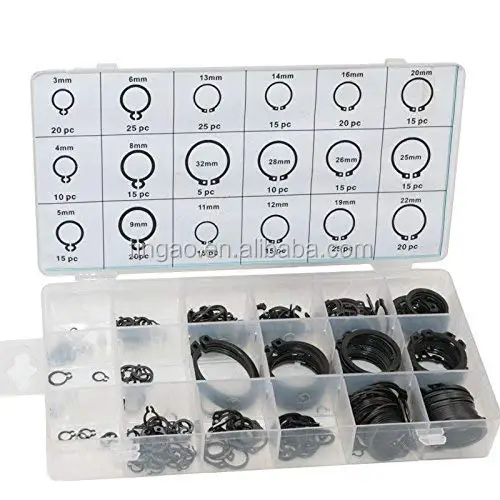 300pc E-Clip AssortmentSAE Black Oxide Fastener Set Retaining Ring Kit 