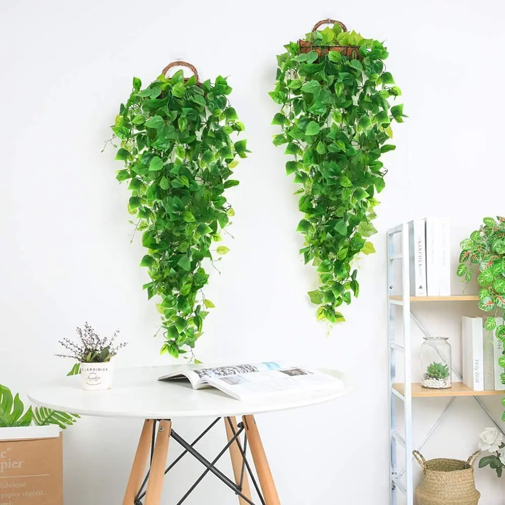 3pcs Artificial Hanging Plants 3.6ft Fake Ivy Vine In Pot For Wall