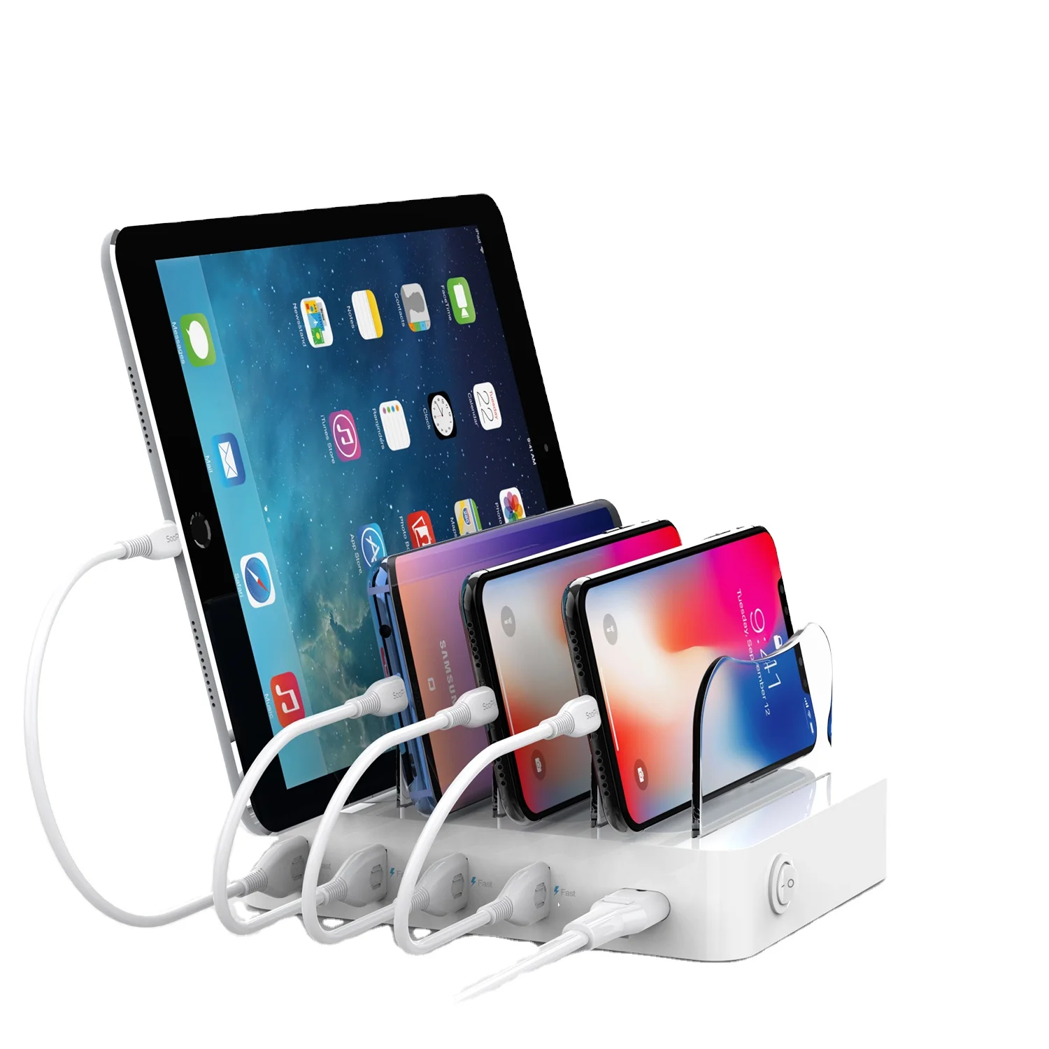 
SooPii 4-Port USB Charging Station for Multiple Devices, Competitive Charging Station Organizer with 6 USB Charge Cable Included 