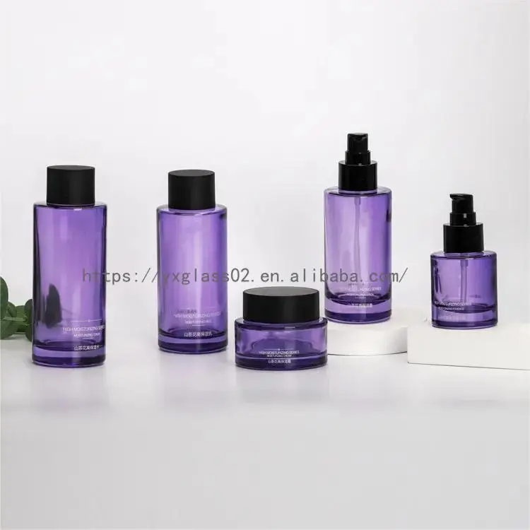 Custom round flat shoulder dropper /pump/cream glass bottles cosmetic set  custom color 50ml100ml120ml150ml30g50g supplier