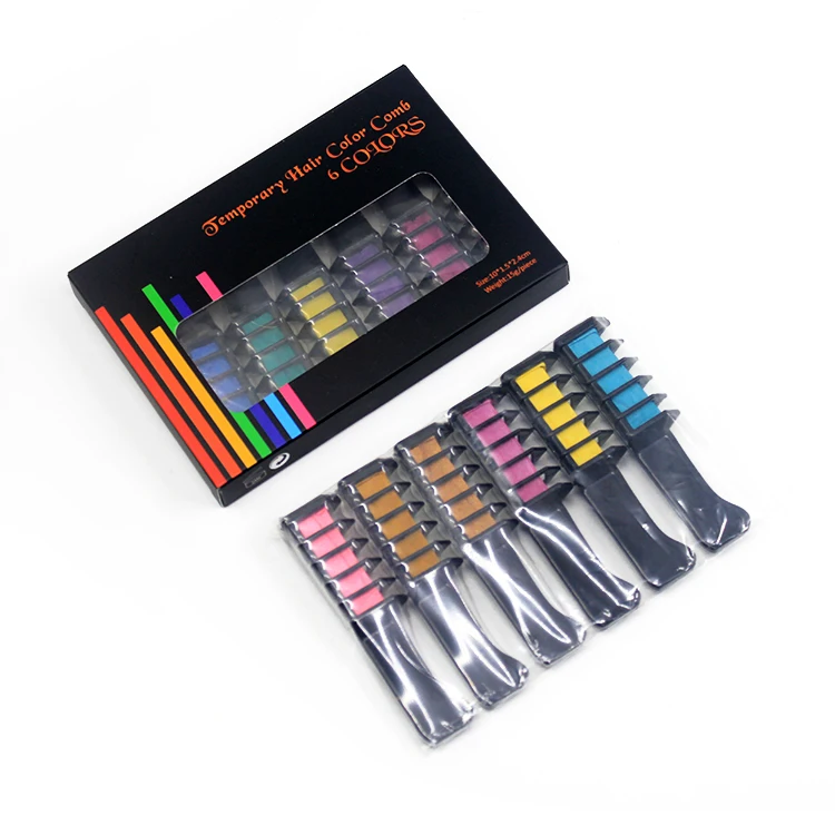 ES-HC-010 6 PCS Single Head Black Handle Temporary Dye Hair Chalk Comb Kit