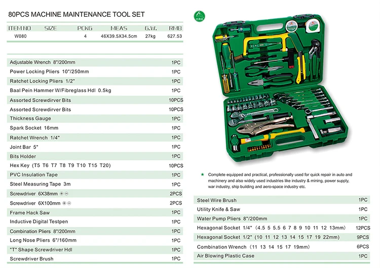 High Quality wholesale 80pcs mechanic Tool Box Set for household repair hand tool set