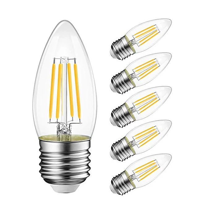 110V Led Filament Candle Bulb C35 E12 E14 base 4W 6W Dimmable Candle Lamp