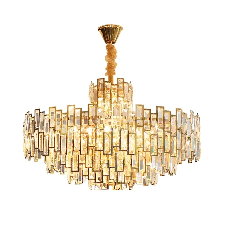 Wholesale modern luxury gold lamp lighting pendant lights k9 stainless steel crystal chandelier for living room