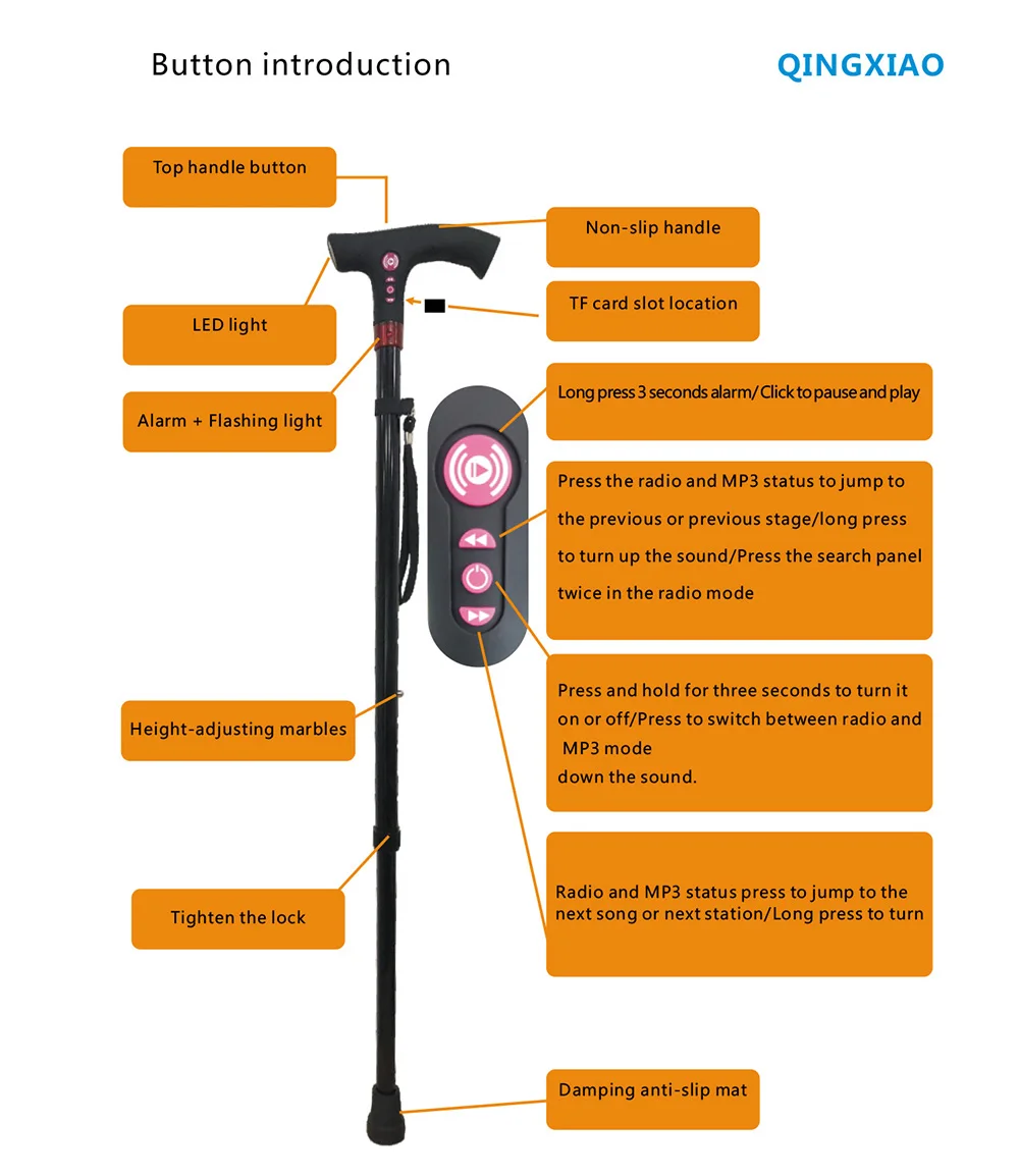 Smart Walking Stick Light Weight Material Aged People Walking Assist