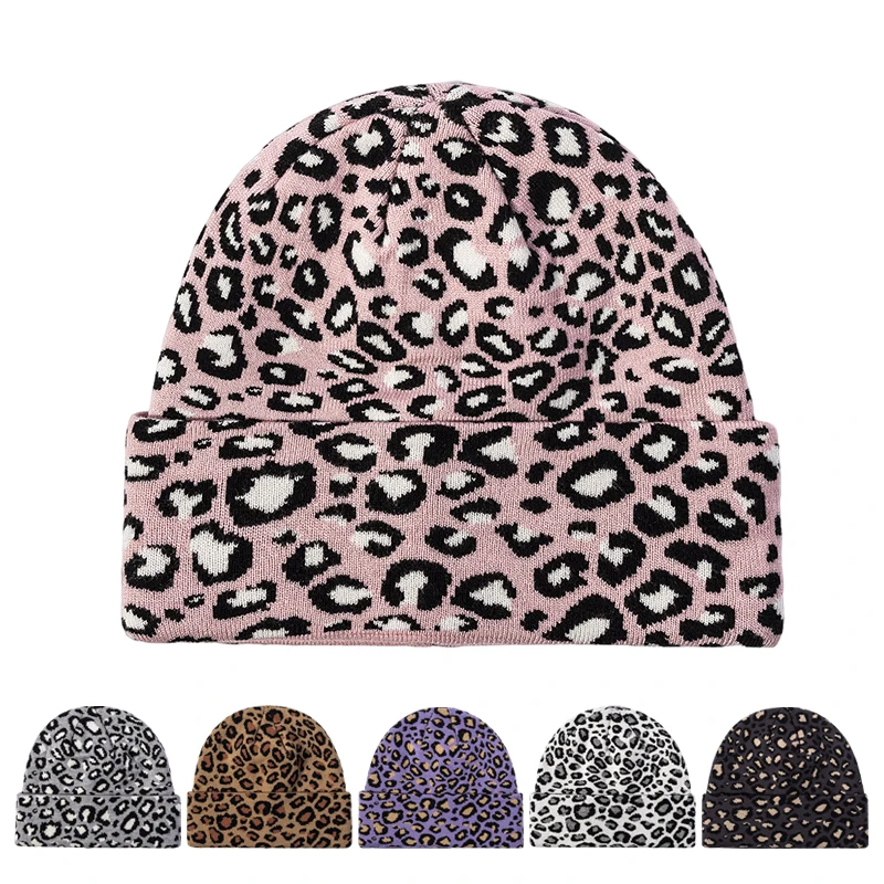Warm Winter Women Soft Knitted Cuff Beanie Hat with Leopard  display picture 2