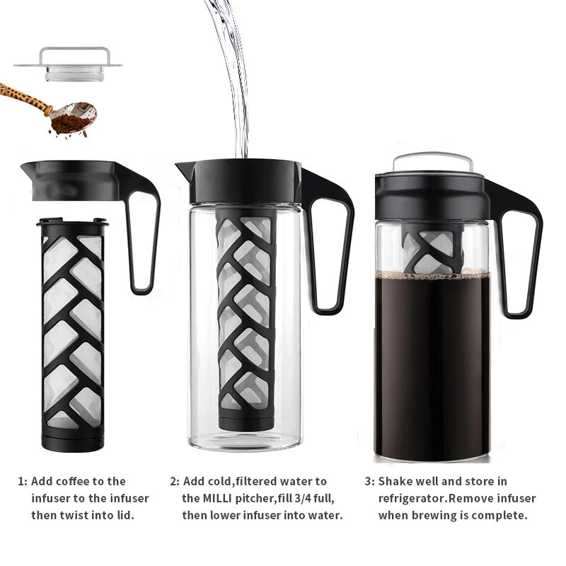 Cold Brew Coffee Maker Glass Pitcher Infuser 1.3L Brewed Iced Coffee Makers