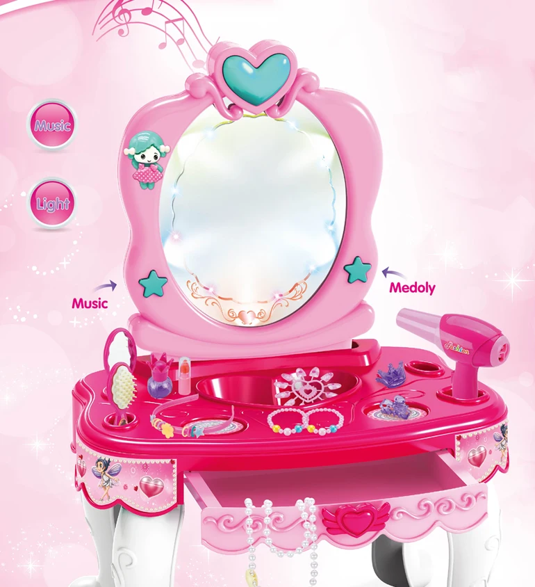 Girls Lovely Plastic Dresser Beauty Cosmetic Make Up Table Play Set Toy