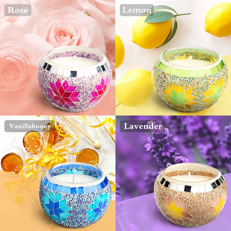 4.4 Oz Handmade Mosaic Design Natural Portable Travel Soy Wax Scented Candles Gift Set for Stress Relief and Aromatherapy 