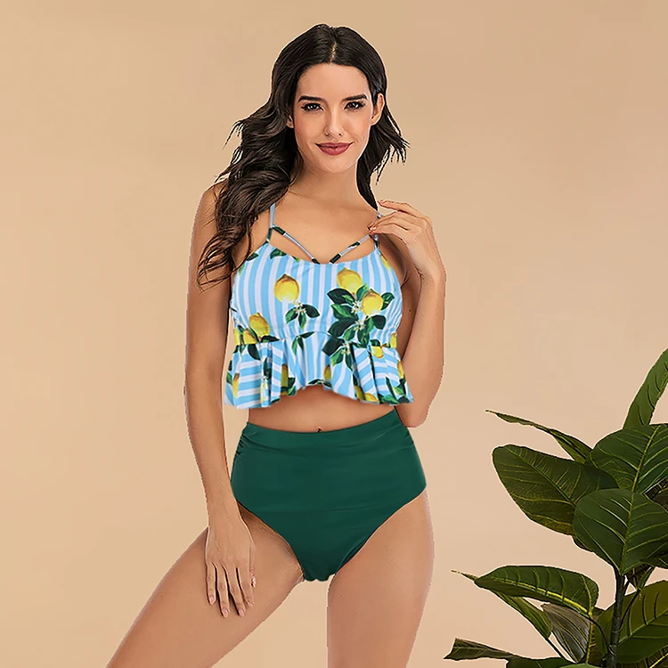 Swim Suit Women Sexy Girl Bikini Floral Printed Bathing Suit Plus Size