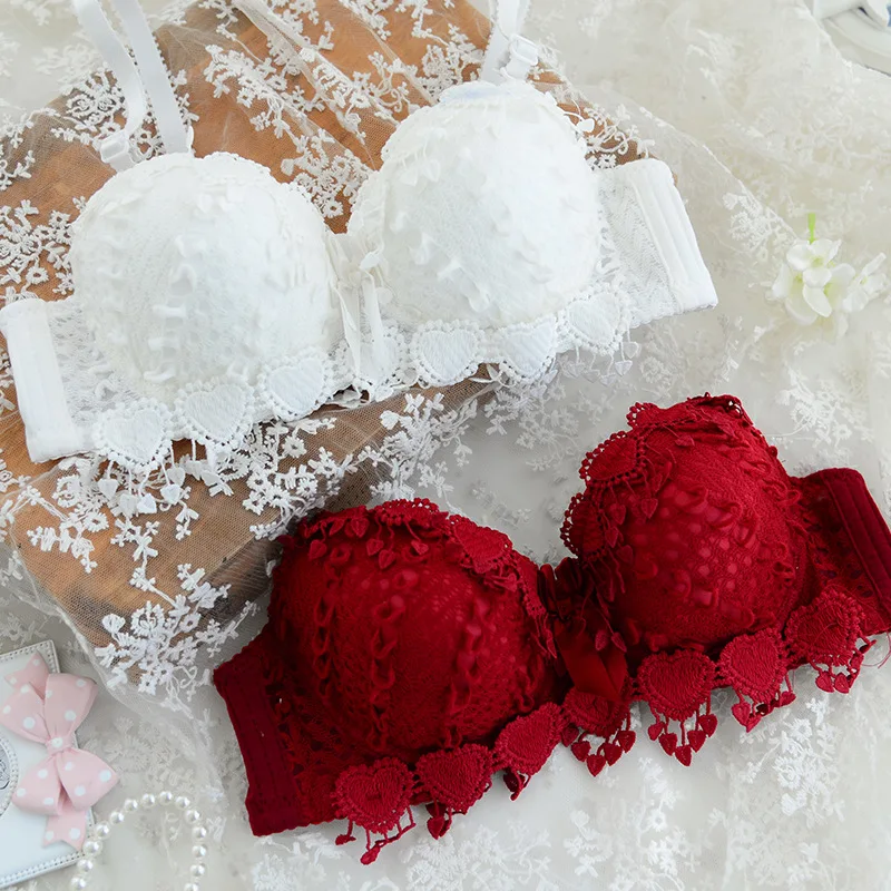 Lace Bra Panties Sets Lovely Girls Cute Japanese Underwire Push Up Lace Embroidered Bra And