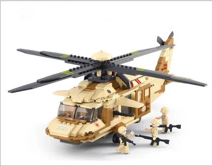 军事法术插件拼装益智卡通木质积木b0509黑鹰直升机飞机男孩玩具
