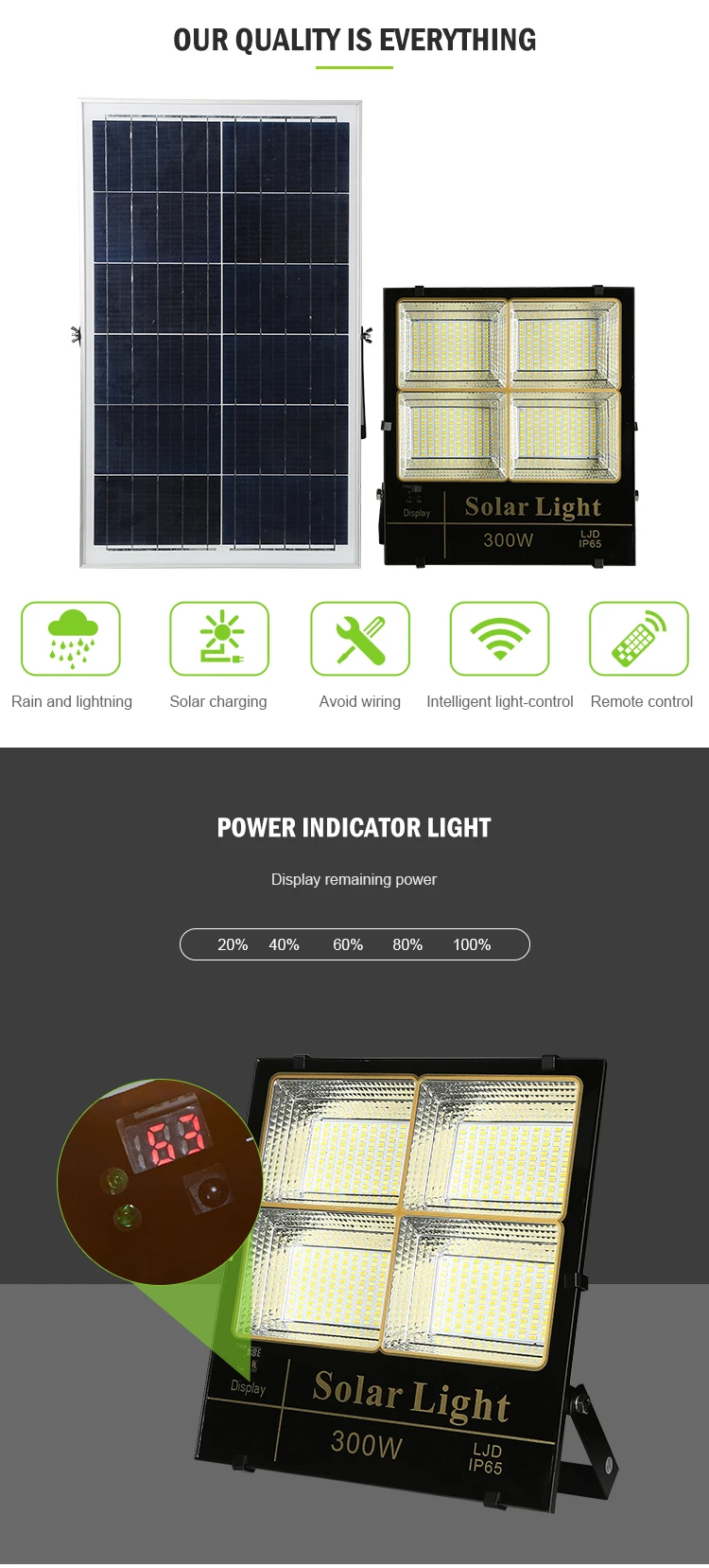 Aluminium Ip65 Waterproof Rechargeable Outdoor 30w 60w 100w 200w 300w LED Solar Power Flood Lamp