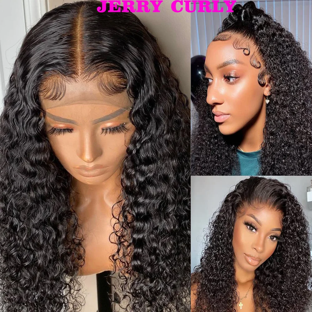 Jerry Curly Wigs Human Hair Lace Front Yaki Raw Indian Hair Curly Wigs