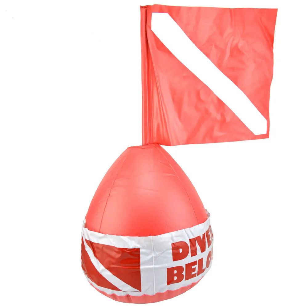 Snorkel Scuba Dive Flag And Float Red White Diver Below Inflatable Bouy