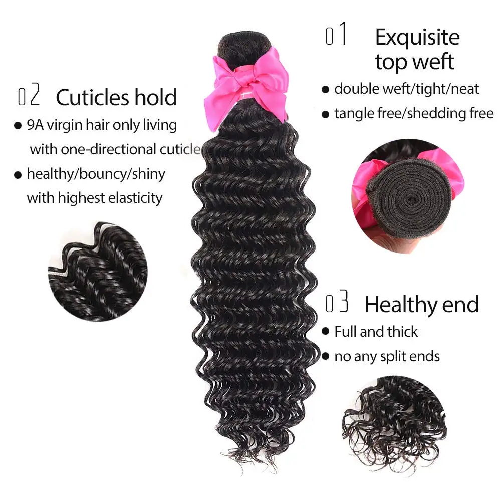 Natural Color Deep Wave 100% Unprocessed Virgin Brazilian Hair Spanish Curly Human Hair Extensions