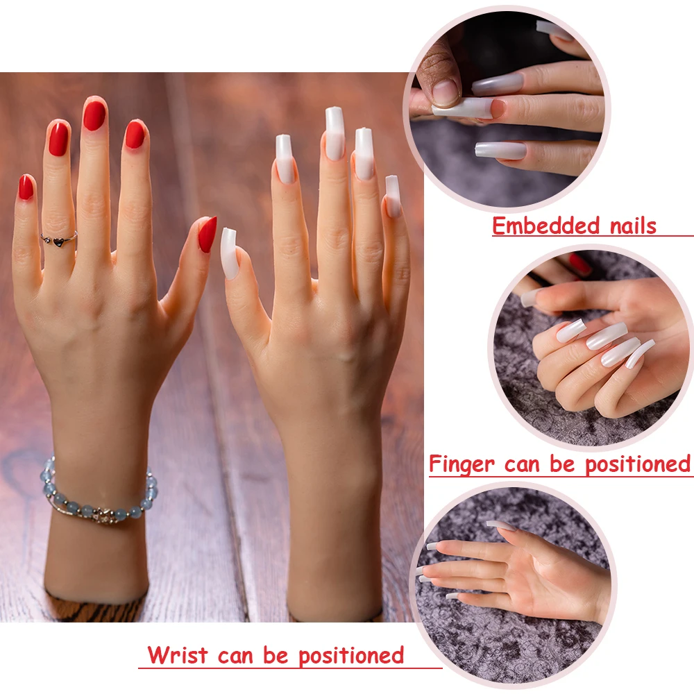 Silicone Hand Acrylic Nails Practice Hand Mannequin Displaying Ring
