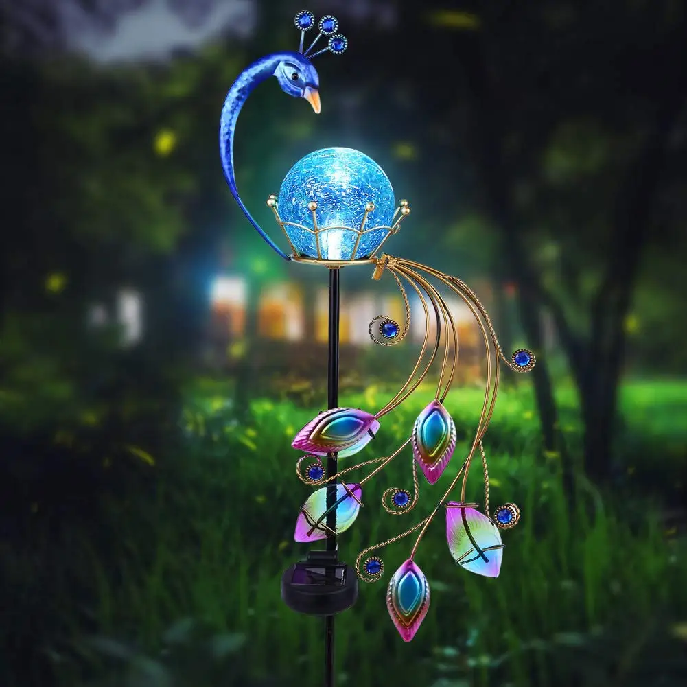 Outdoor Ormanet Metal Animal Iron Peacock Shape LED Solar Garden Stake Light For Pathway Lawn