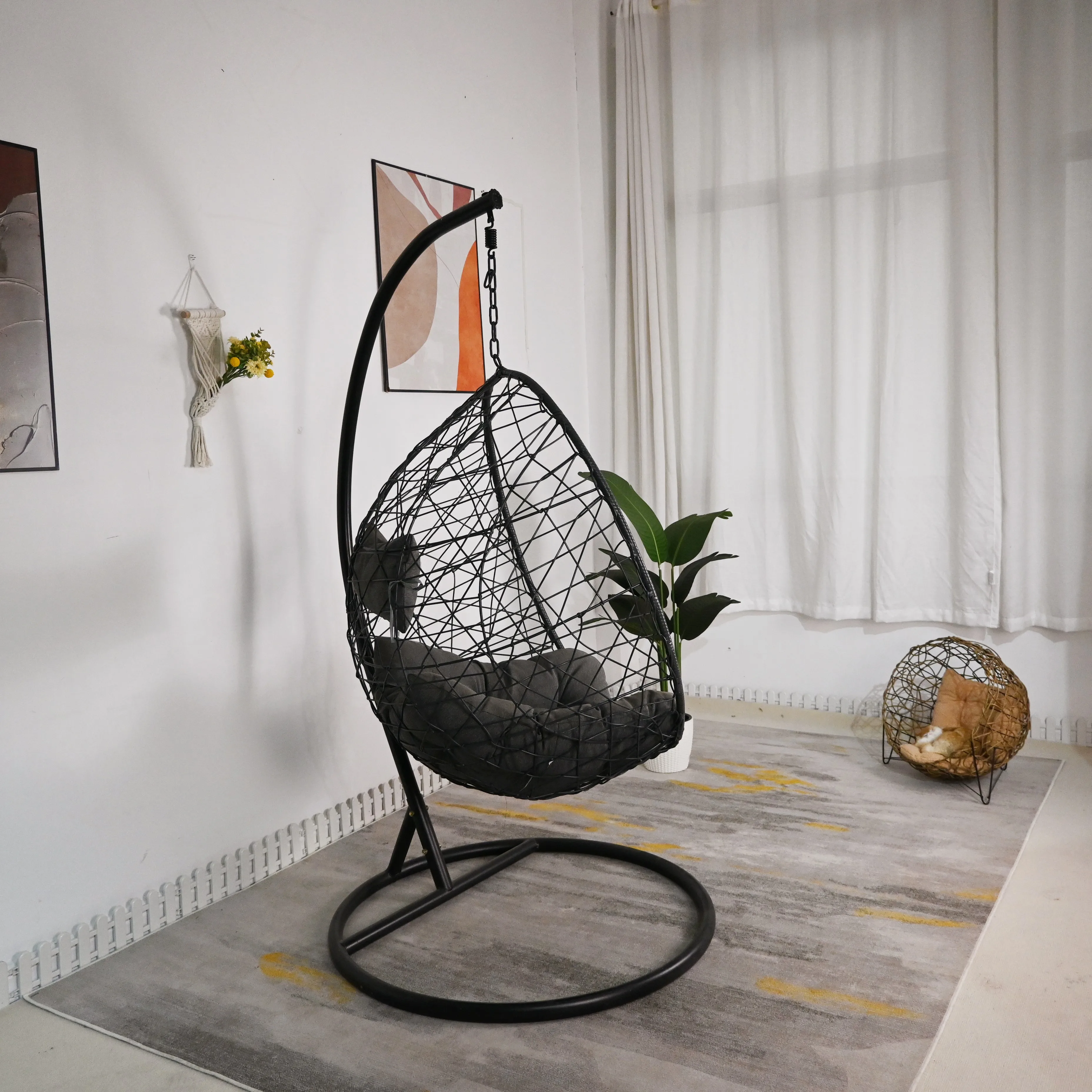 Rieten Hangende Ei Schommel Stoel Zwart Rotan Terras Schommel Moderne