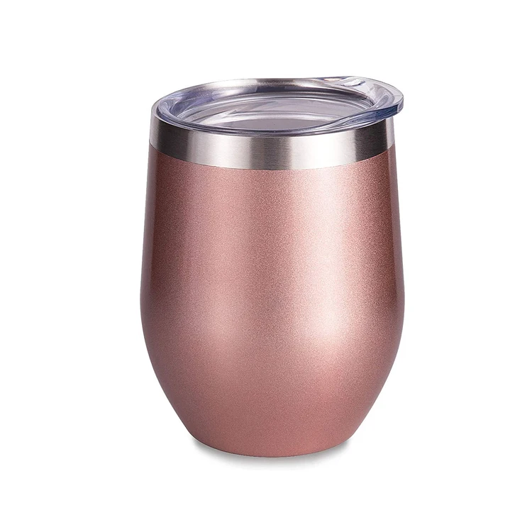 12 Oz Paslanmaz Çelik Şarap Bardağı Kapaklı Çift Duvar Vakum Yalıtımlı
