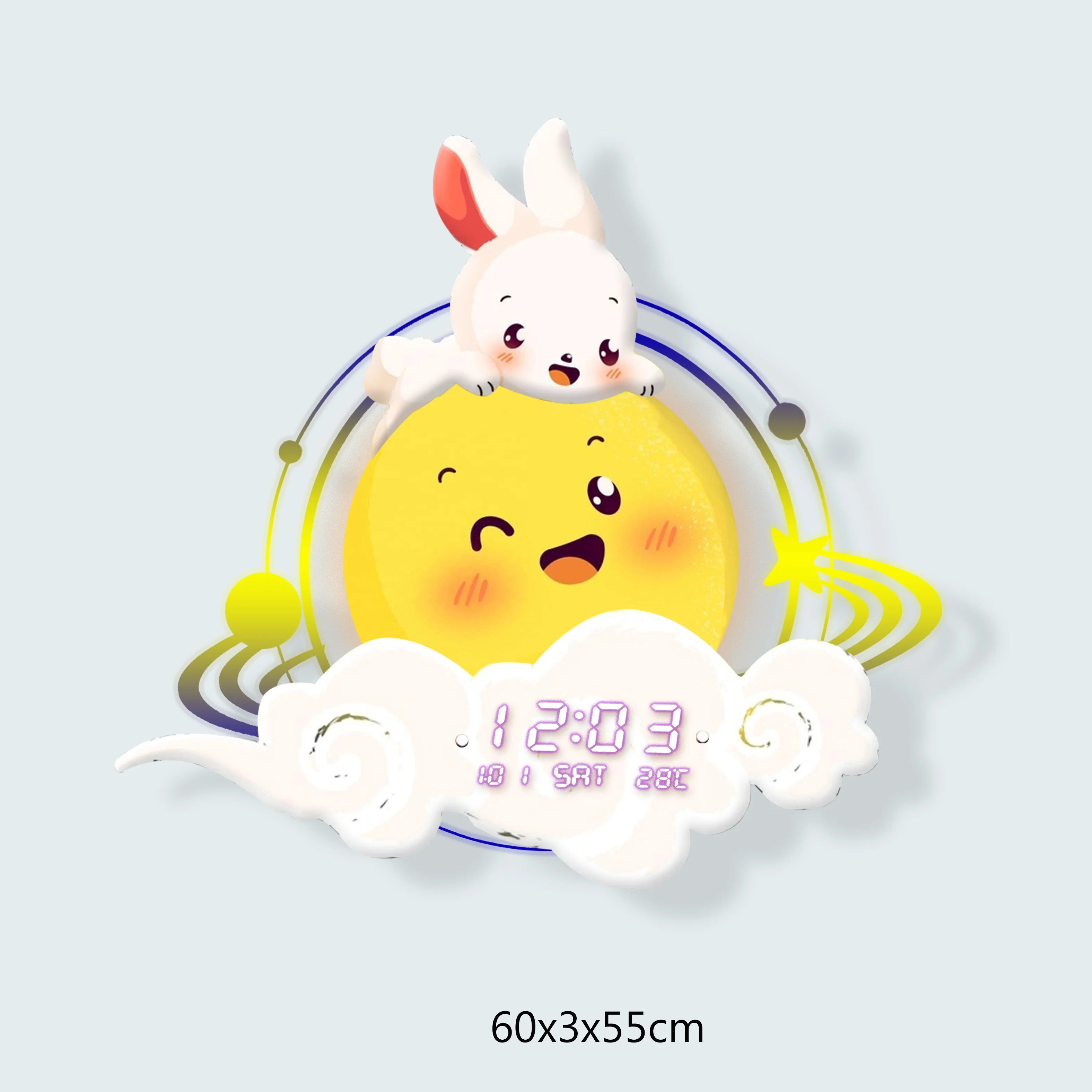 Modern Creative Moon Rabbit Design Wall Digital Display Clock For