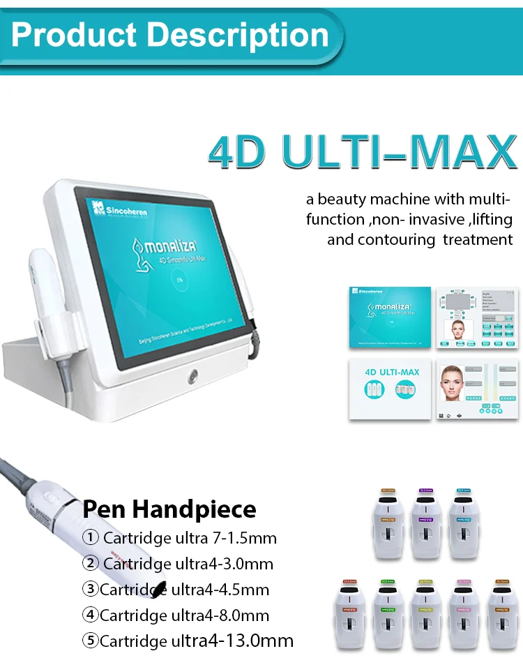 Hifu Sincoheren 4D Hifu Face Body Lift Vaginal Tightening Anti-wrinkle Machine 8 Cartridges with CE