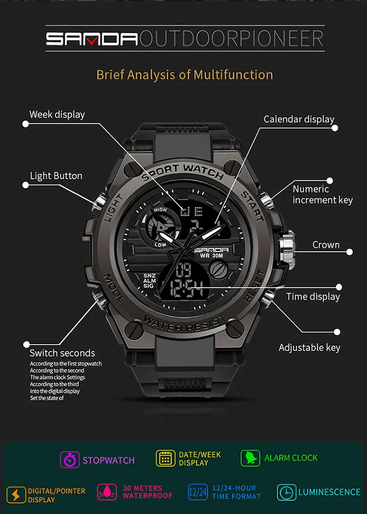 SANDA 739 Classic New Men Digital Wrist Watch Wholesale Original Waterproof Popular Low Price Best Outdoor Sports Watch for Men