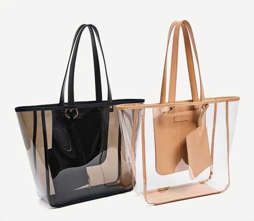 Fashion Handbag Clear Transparent Women Shopping Bags Summer Large  Shoulder Bag Travel Crystal Beach Bag