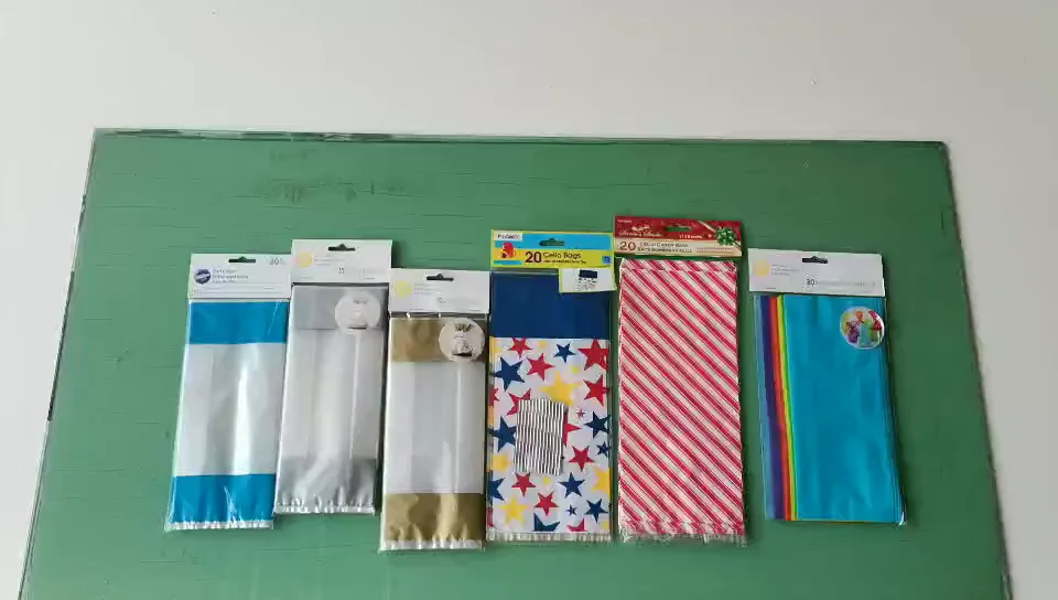 Disposable Clear Cello Bag Gold Polka Dot Stripe Treat Bags With Twist
