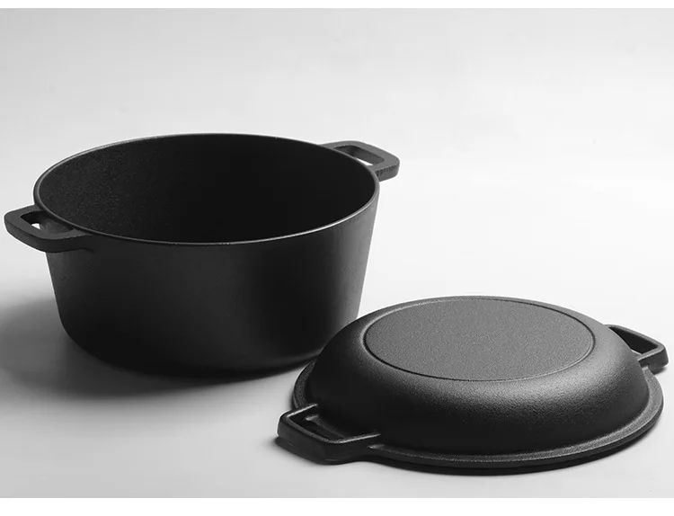 Mu Pots Chefmate Pre-seasoned Double-purpose Cast Iron Casserole With ...