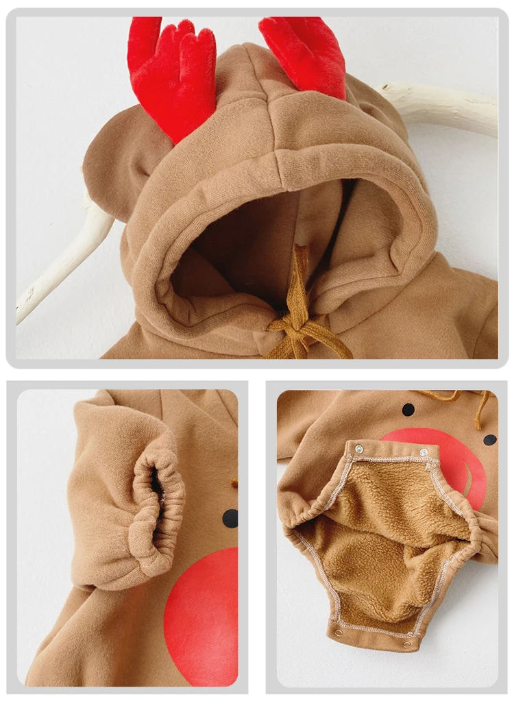 冬季热卖圣诞麋鹿形状厚婴儿衣服拉链婴儿连身衣2522 - buy baby