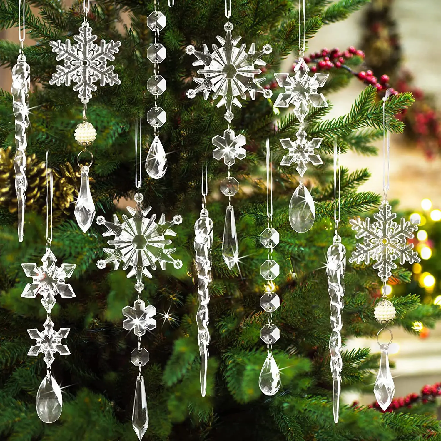 product high quality acrylic plastic hanging ornament set for festivals ice cones snowflakes wall decor for home parties xmas trees-2