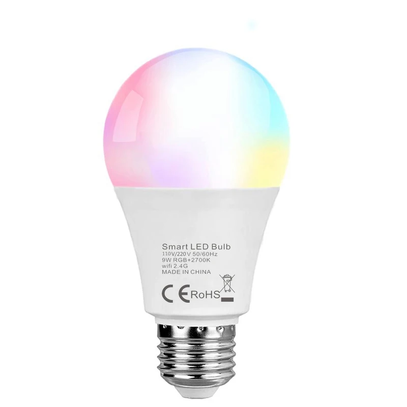 9W AC110 220V Smart WiFi Light Bulb E27 LED RGB+CCT 2700-6500k Color Changing Control by Alexa Google Tuya