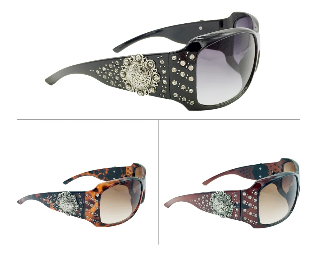 Ladies Western Bling Sunglasses With Turquoise Stone Conchos Crystal