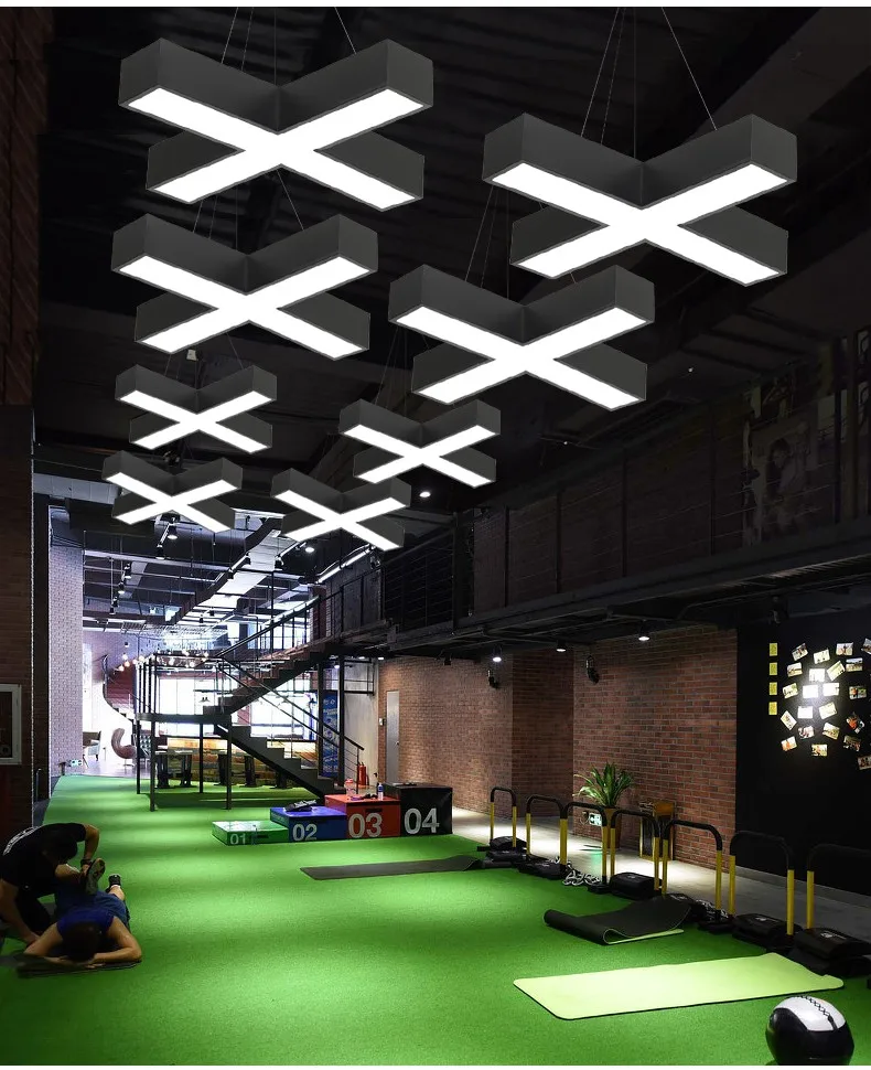 product creative shaped iron pmma hexagonal pendant light 6000k color temperature for office gym internet cafe mall industrial lighting-3