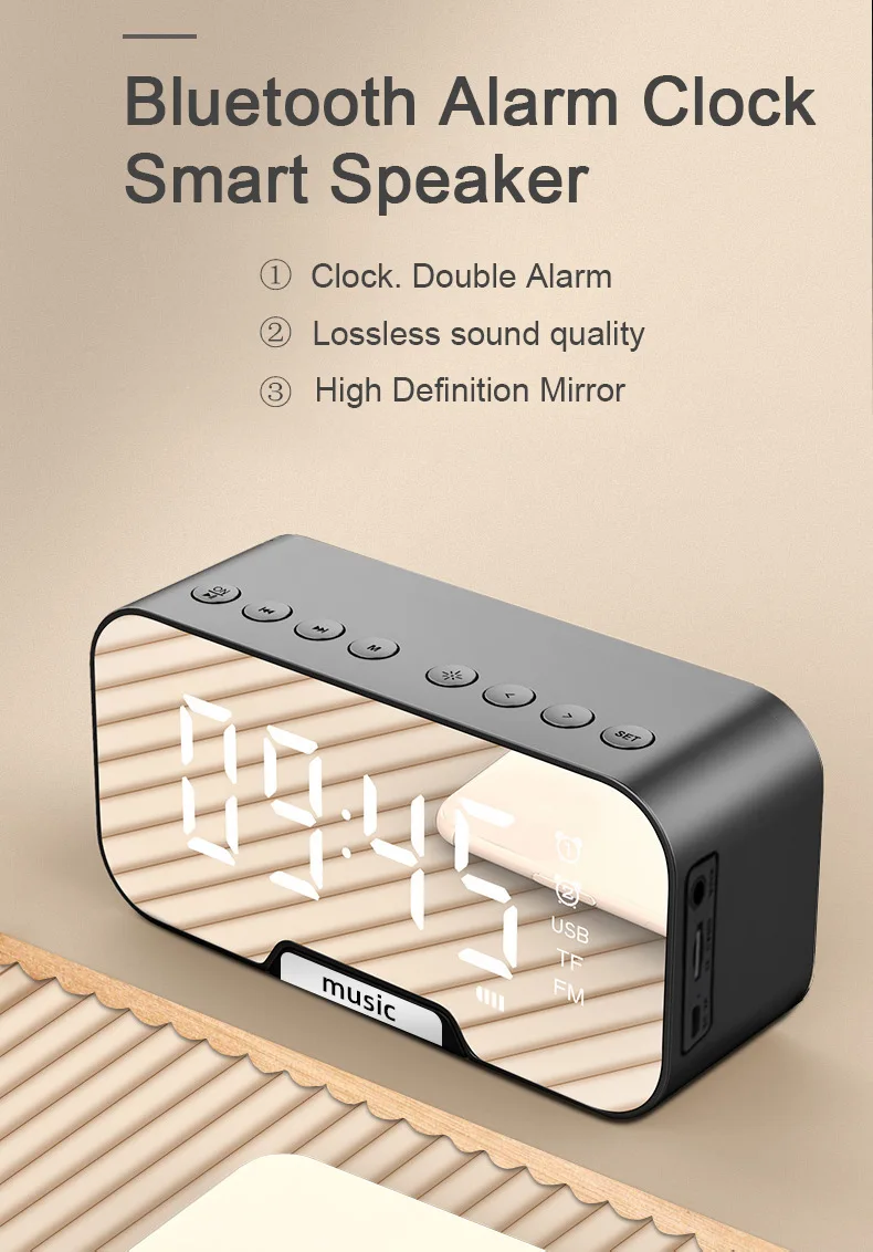 Wireless Speaker LED Mirror Alarm Clock Multi Function Digital Alarm Clock FM Radio Speaker Music Player Alarm Mode - ANKUX.COM