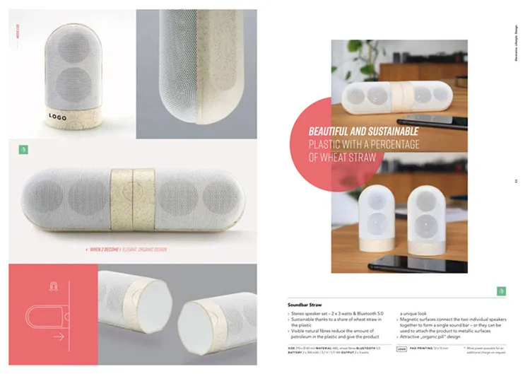 Sustainable Soundbar Bluetooth Stereo Speaker Set Recycled Organic Wheat Straw Wireless Speaker - ANKUX.COM