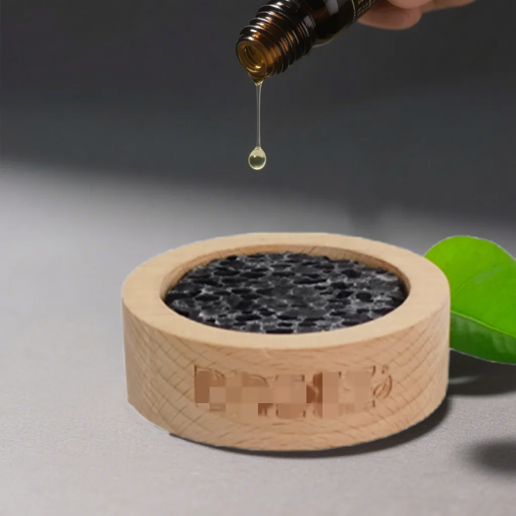 Essential Oil Diffuser Aroma Stone Wooden Dish Black Lava Stone Aroma Diffuser with Customize Logo supplier