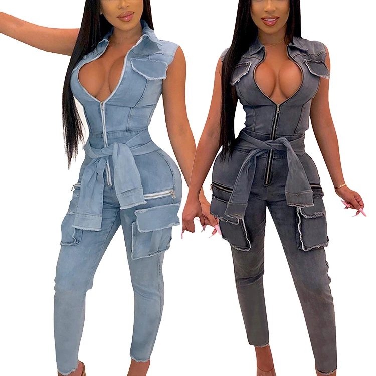 tight jean jumpsuit