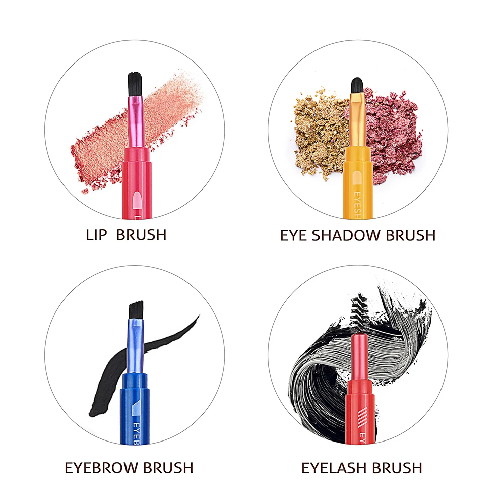 Hochwertige Private Label 4 in 1 tragbare einziehbare Make-up Lippenbürste Augenbrauenbürste