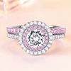 SKA custom design sterling silver jewelry pink zircon wedding ring set suitable for women