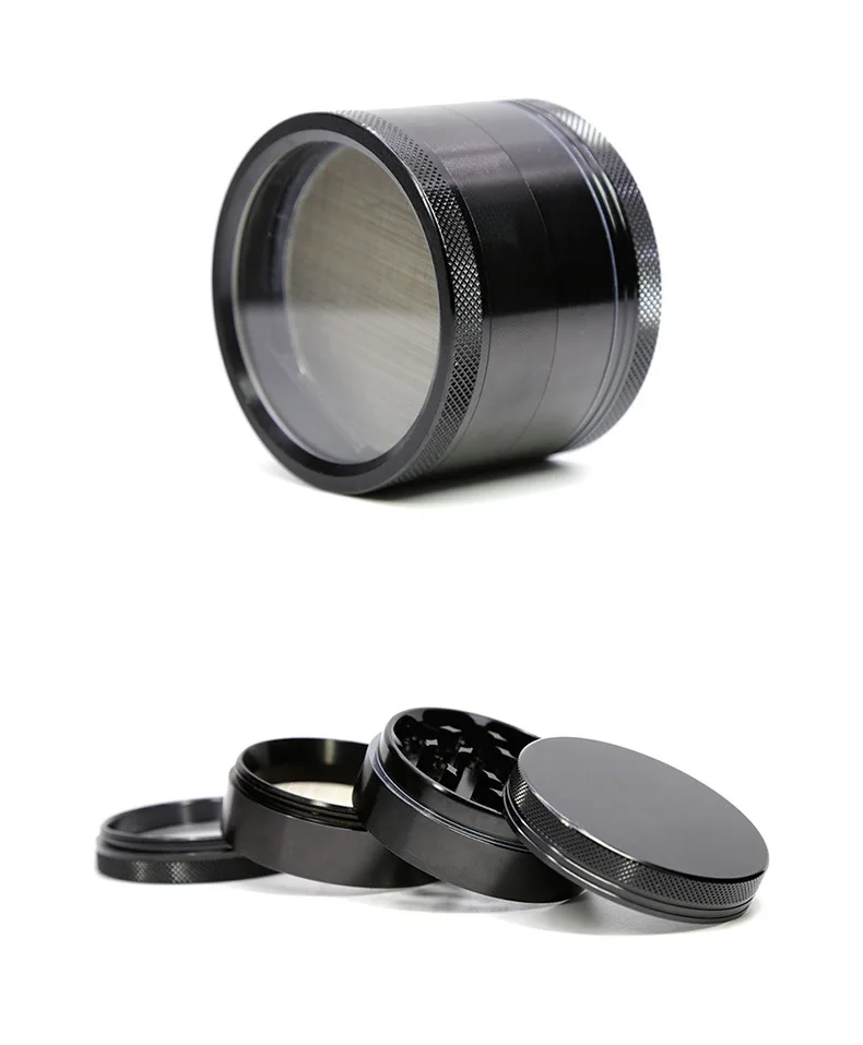 2019 hot sale black 4 layers Aluminum alloy weed accessories herb tobacco grinder