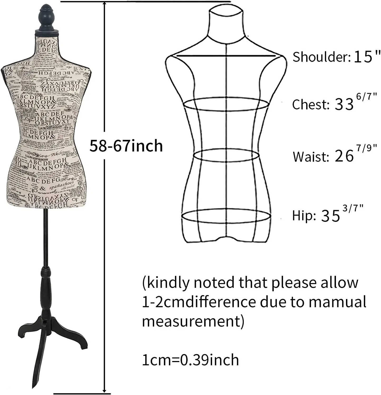 Female Dress Form Mannequin Torso Body With Adjustable Tripod Stand