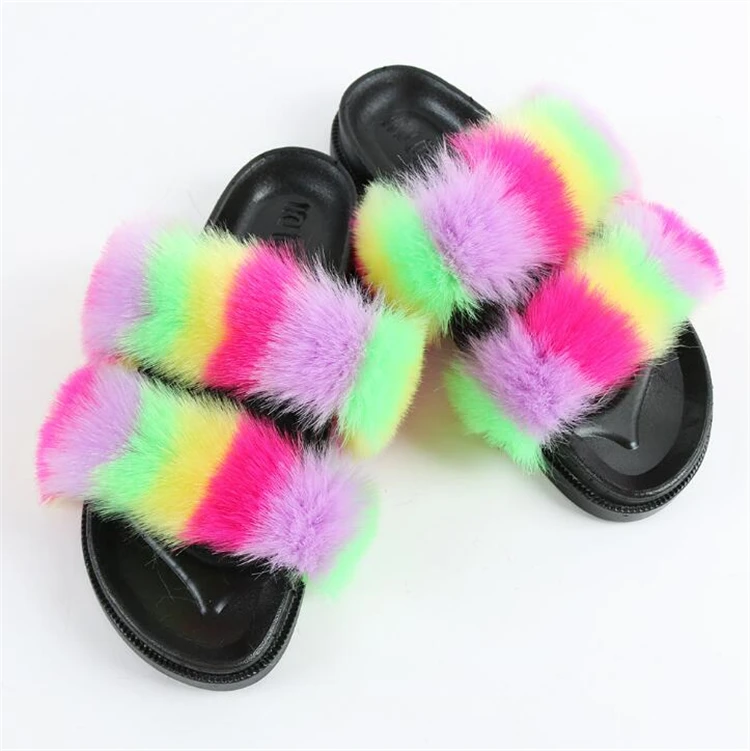 2 strap fur sandals