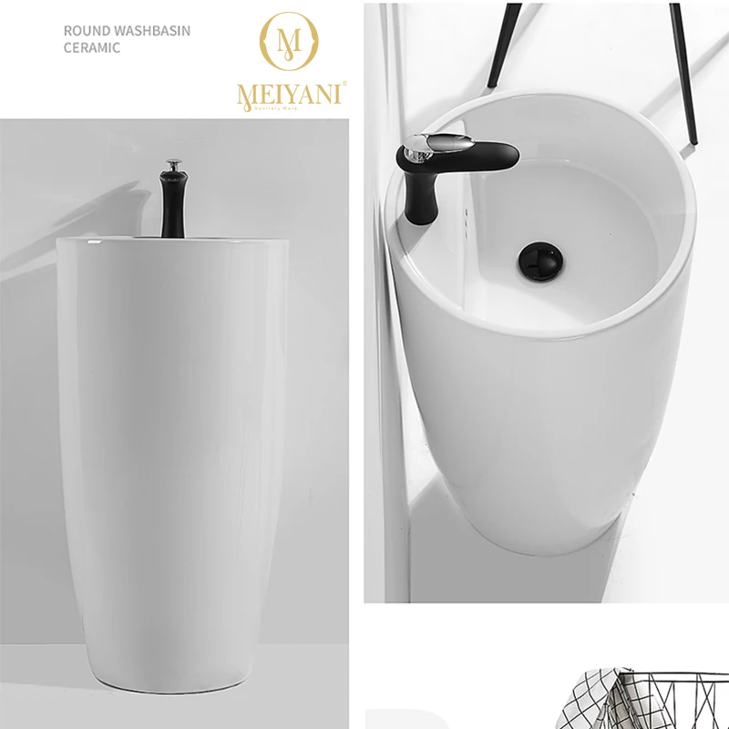 Modern Style One Piece Pedestal Sink Round Shape Colorful Bathroom