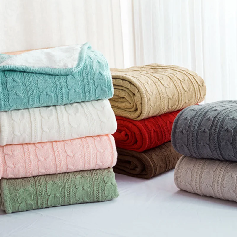 Sherpa Blanket Hand Knitted Cable Knit Wool Cable Knit Throw Blanket