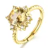 925 Sun silver ring 14K gold plated lemon quartz real gemstone ring